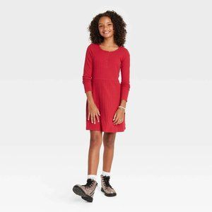 Art Class Girls Henley Long Sleeve Knit Dress in Red XS
